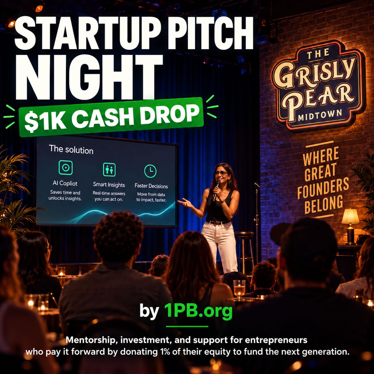 Startup Pitch Night: $1K Cash Drop (AI Optional) | by 1PB.org